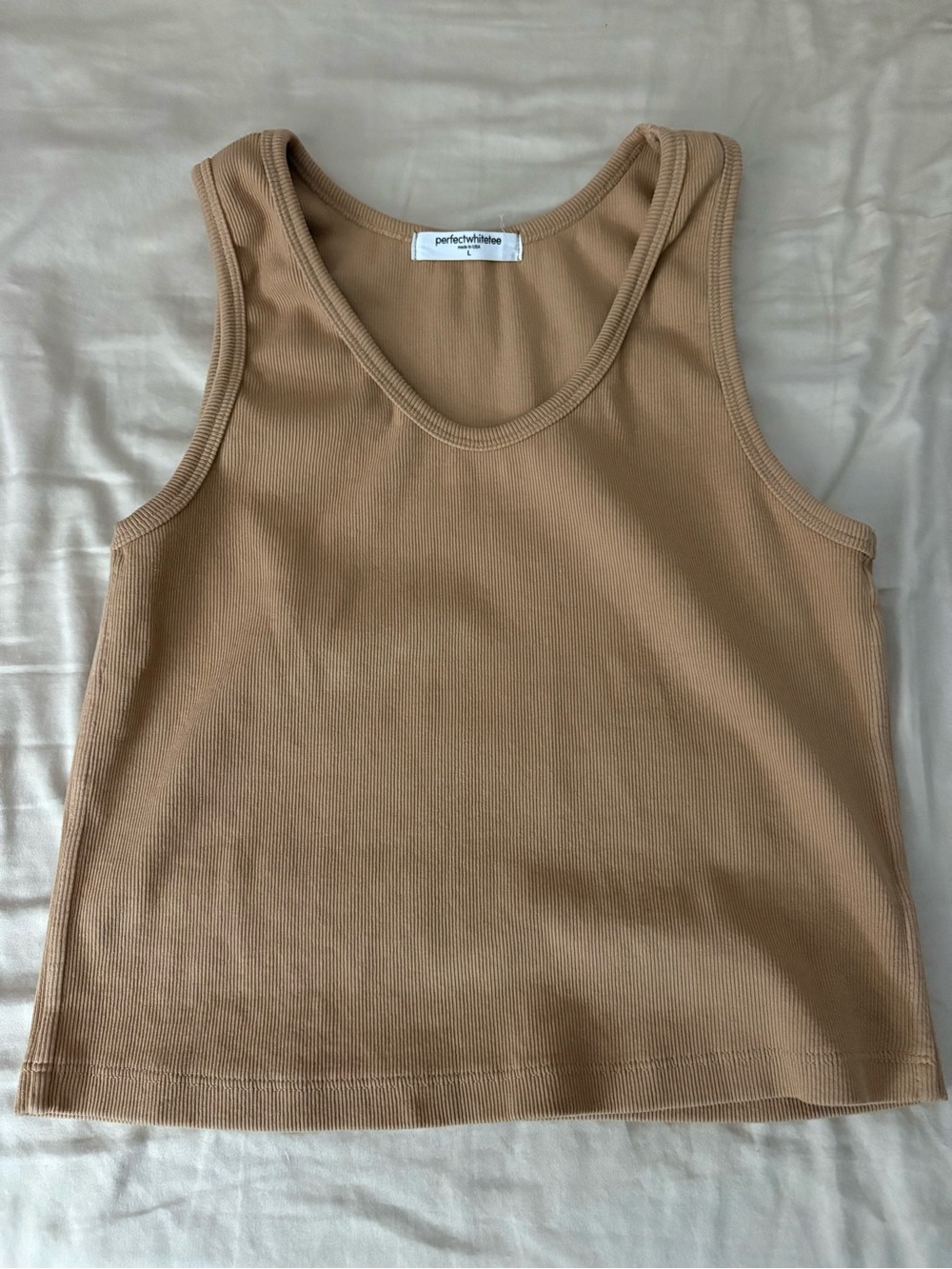 perfectwhitetee Ribbed Tank Top in Tan